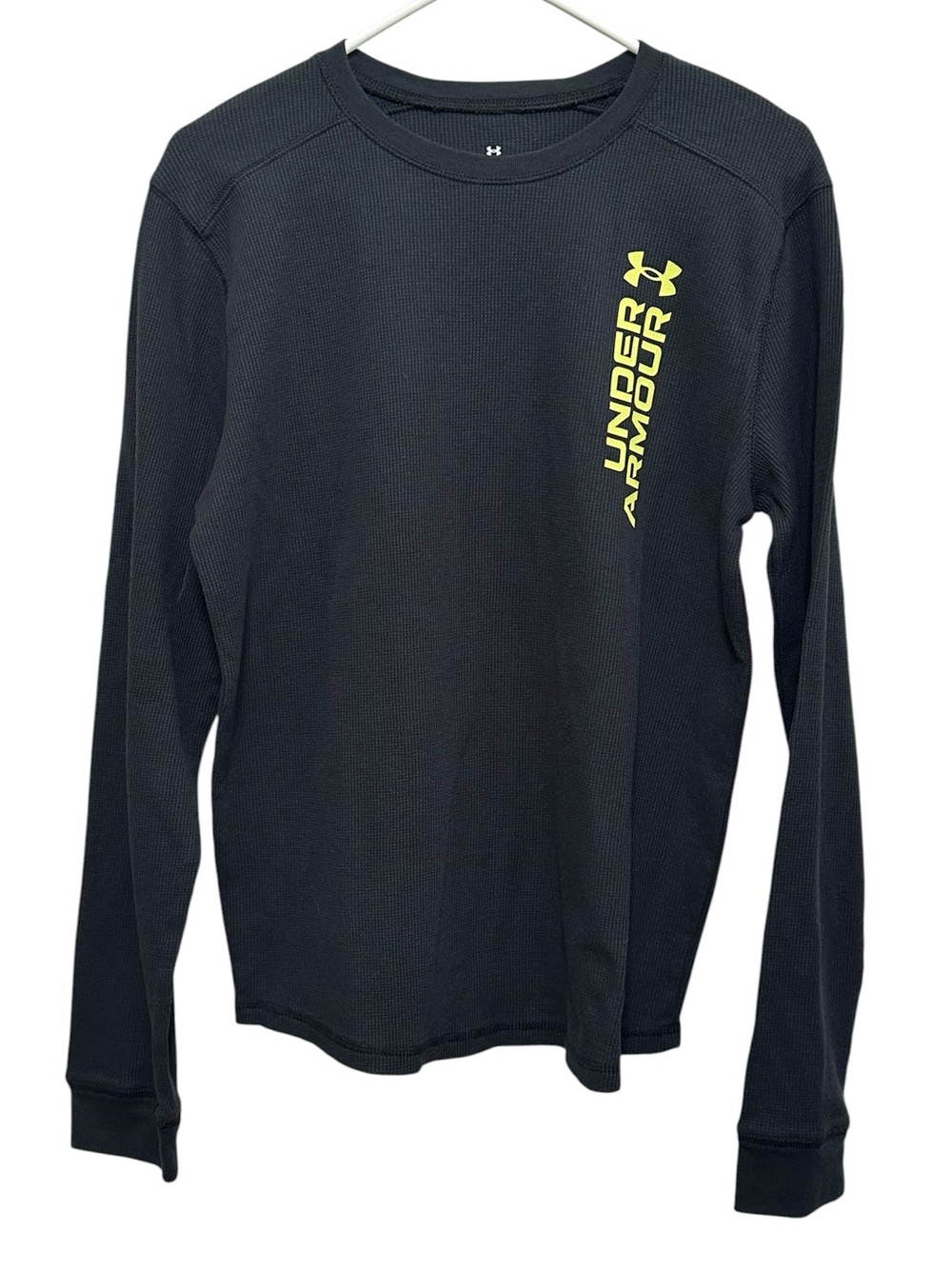 Under Armour. Black Long Sleeve Top with Neon Yellow Logo